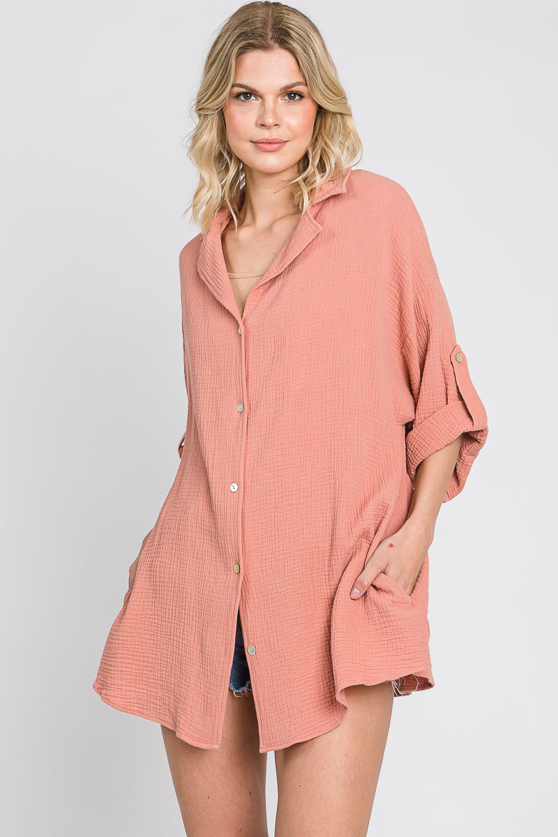 Oversized Cotton Button-Down Shirt: Women's  Top - Made in USA