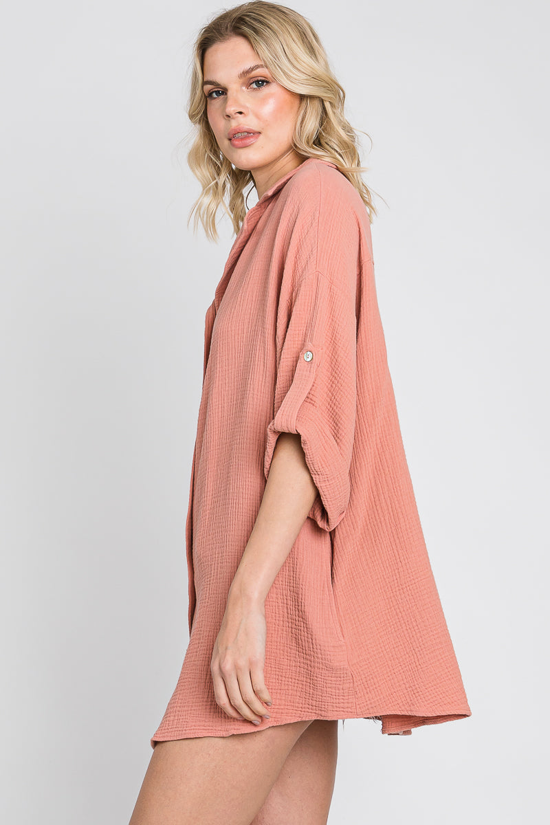 Oversized Cotton Button-Down Shirt: Women's  Top - Made in USA