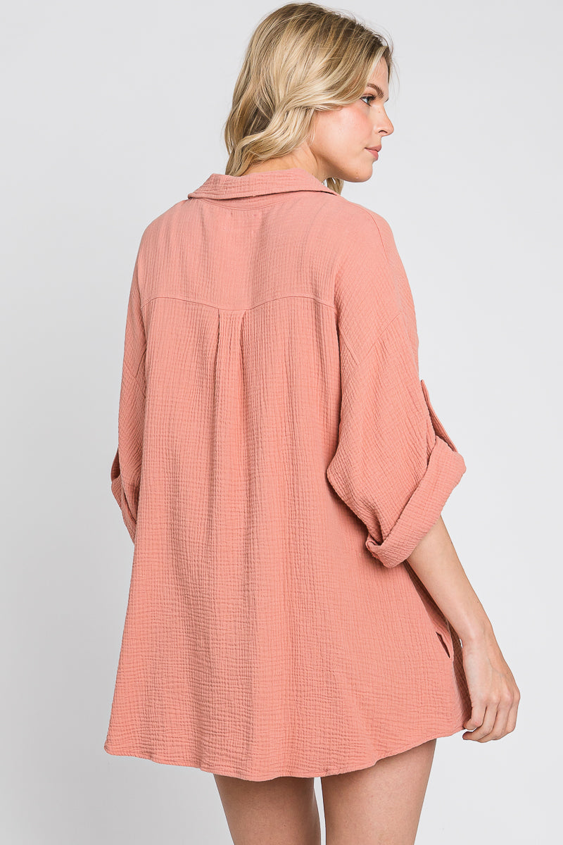 Oversized Cotton Button-Down Shirt: Women's  Top - Made in USA