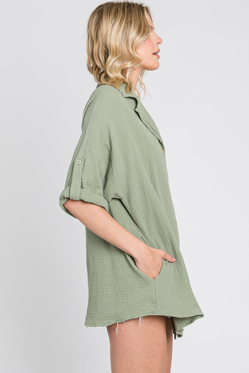 Oversized Cotton Button-Down Shirt: Women's  Top - Made in USA