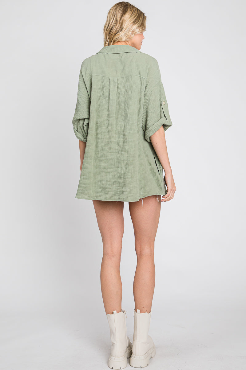 Oversized Cotton Button-Down Shirt: Women's  Top - Made in USA