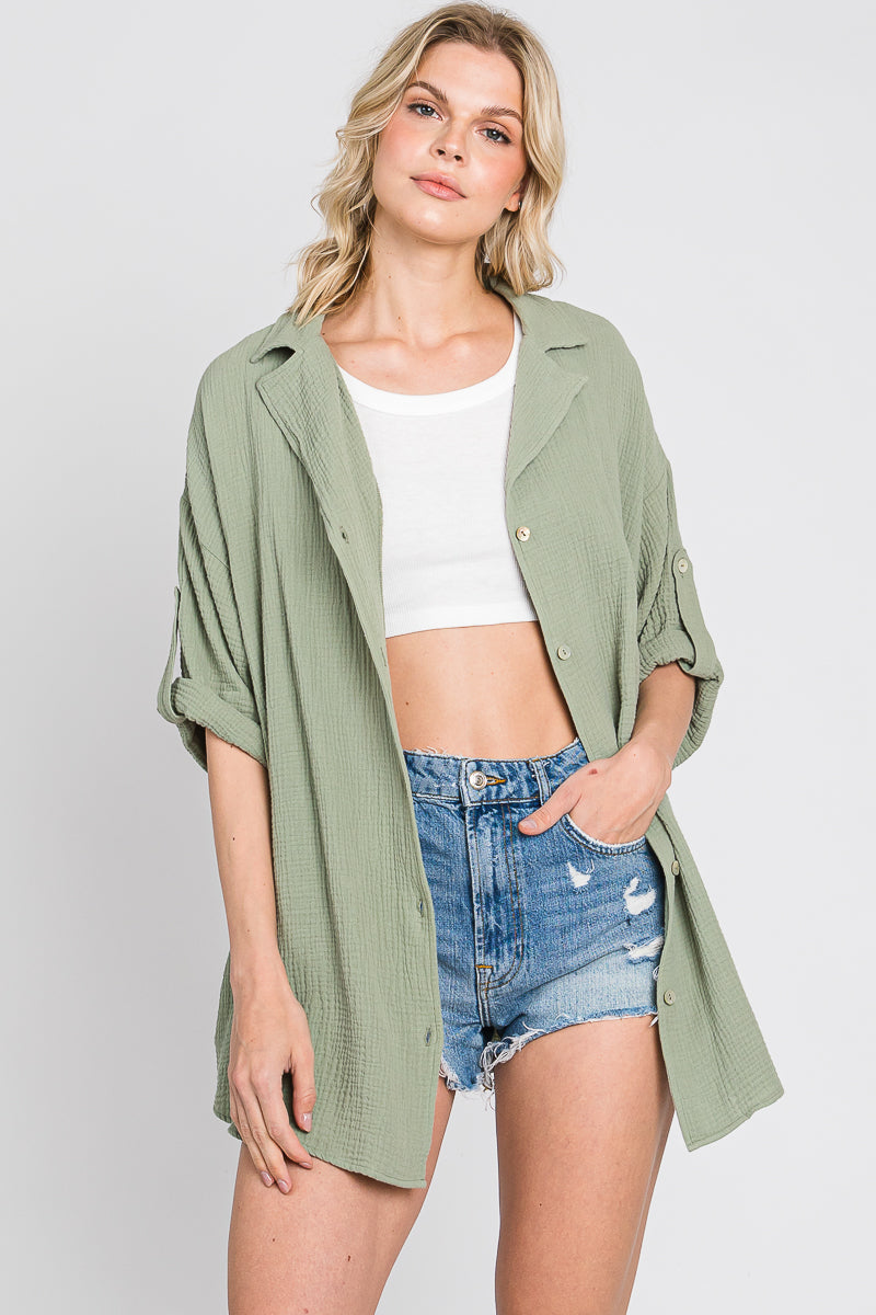 Oversized Cotton Button-Down Shirt: Women's  Top - Made in USA