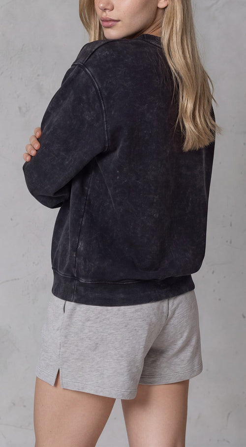 100% Cotton French Terry Mineral Wash Crewneck Sweatshirt – Mineral Black | Premium Blank