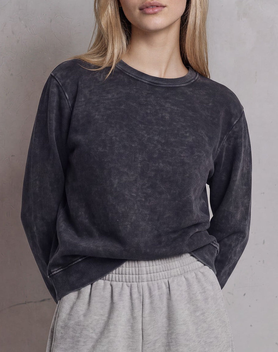 100% Cotton French Terry Mineral Wash Crewneck Sweatshirt – Mineral Black | Premium Blank