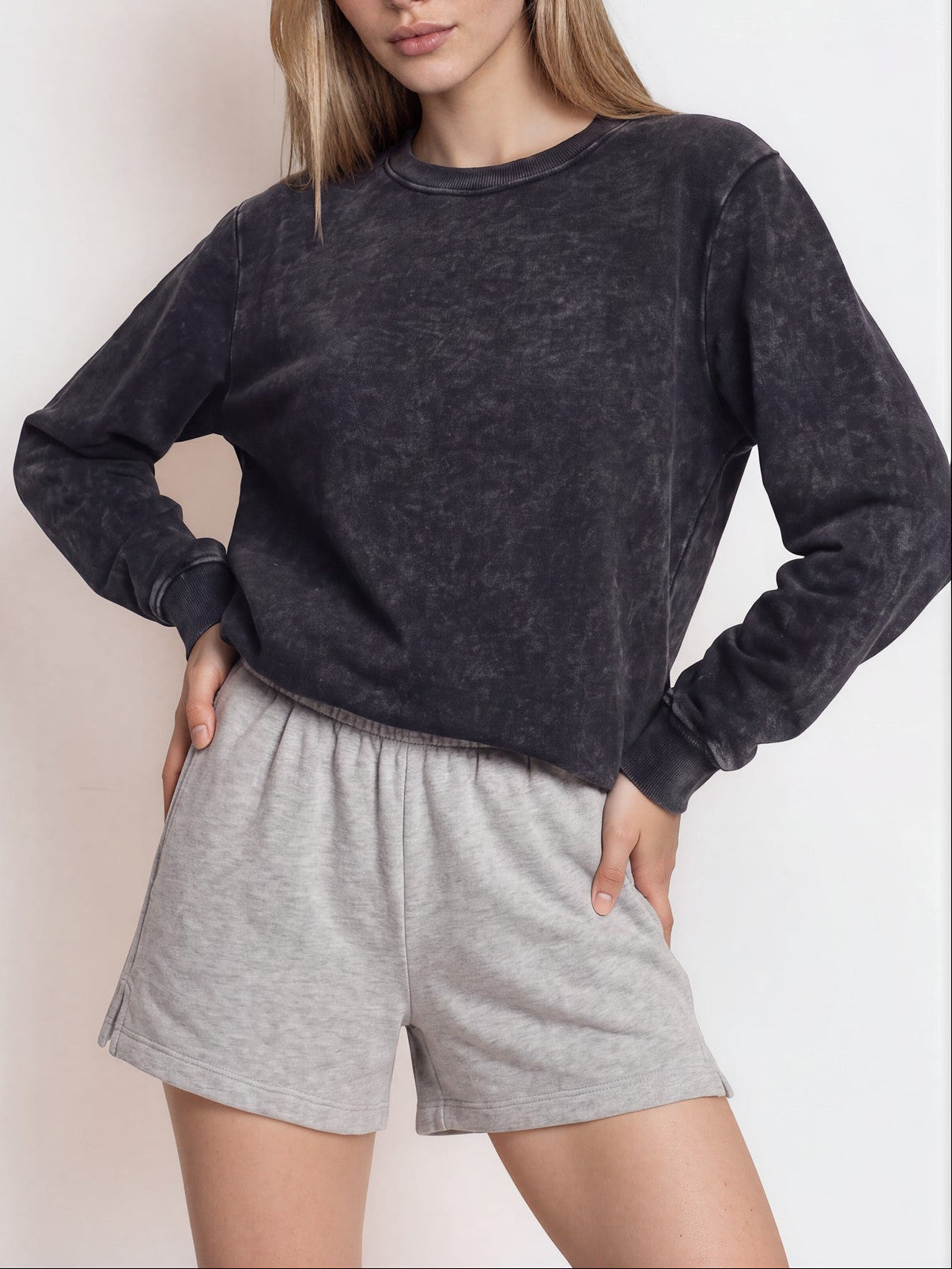 100% Cotton French Terry Mineral Wash Crewneck Sweatshirt – Mineral Black | Premium Blank