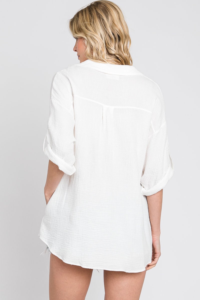 Oversized Cotton Button-Down Shirt: Women's Vintage Style Top - Made in USA