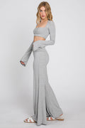 Ribbed Crop Top & Flared Pants Set - Women's Yoga Outfit - Made in USA