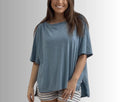 Cotton Slub Top: Off Shoulder Back Flare Tee - Made in USA