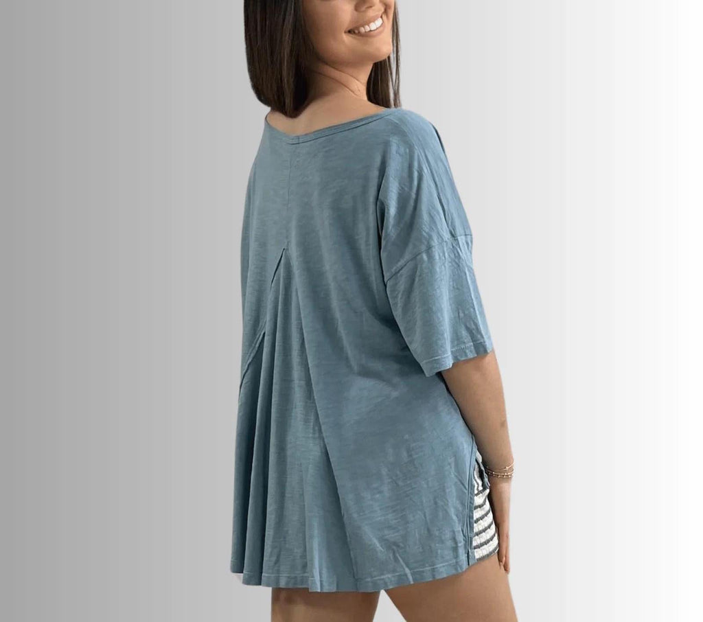 Cotton Slub Top: Off Shoulder Back Flare Tee - Made in USA
