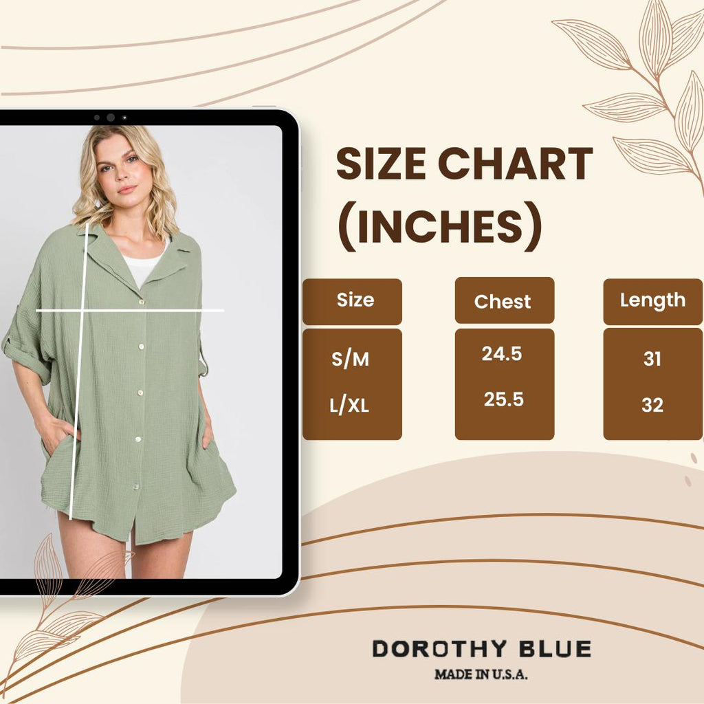 Oversized Cotton Button-Down Shirt: Women's Vintage Style Top - Made in USA