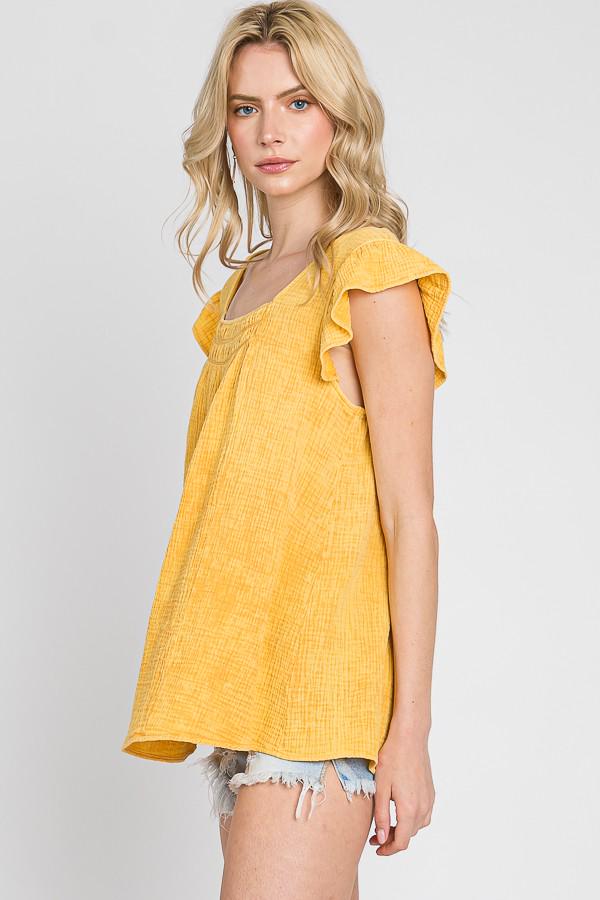 Ruffle Sleeve Cotton Gauze Top: Made in USA, Loose Fit Summer Shirt