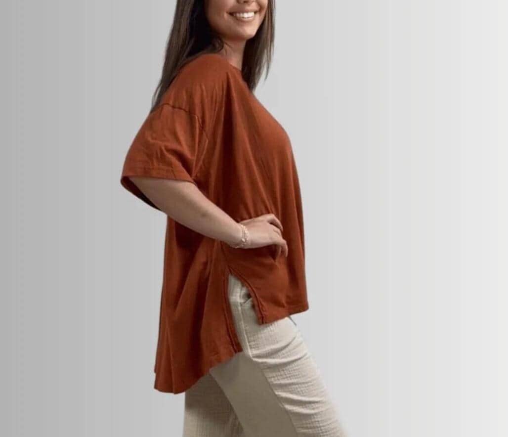 Cotton Slub Top: Off Shoulder Back Flare Tee - Made in USA
