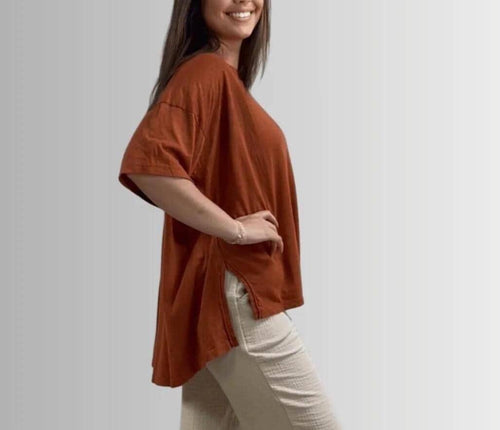 Cotton Slub Top: Off Shoulder Back Flare Tee - Made in USA