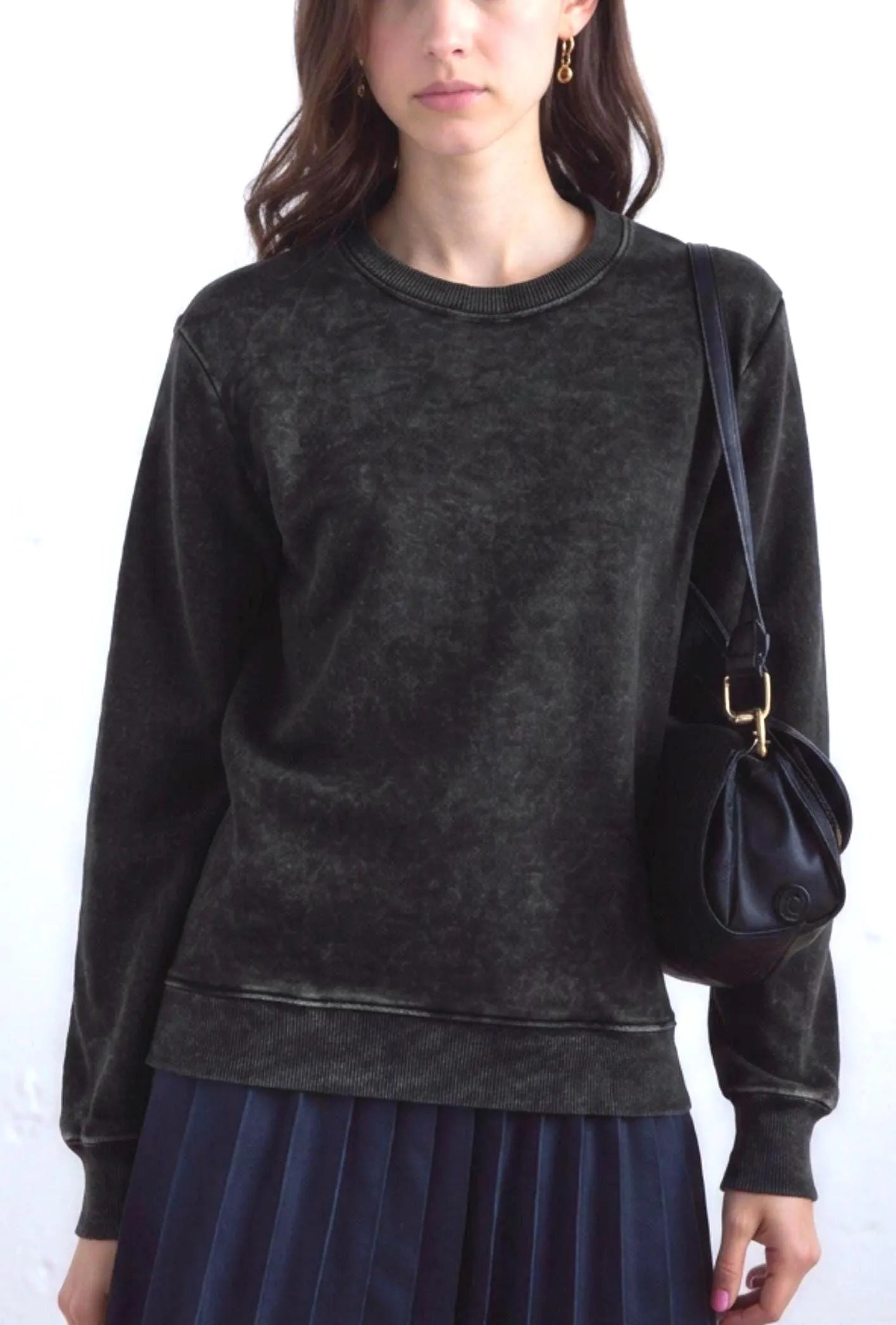 100% Cotton French Terry Mineral Wash Crewneck Sweatshirt – Mineral Black | Premium Blank