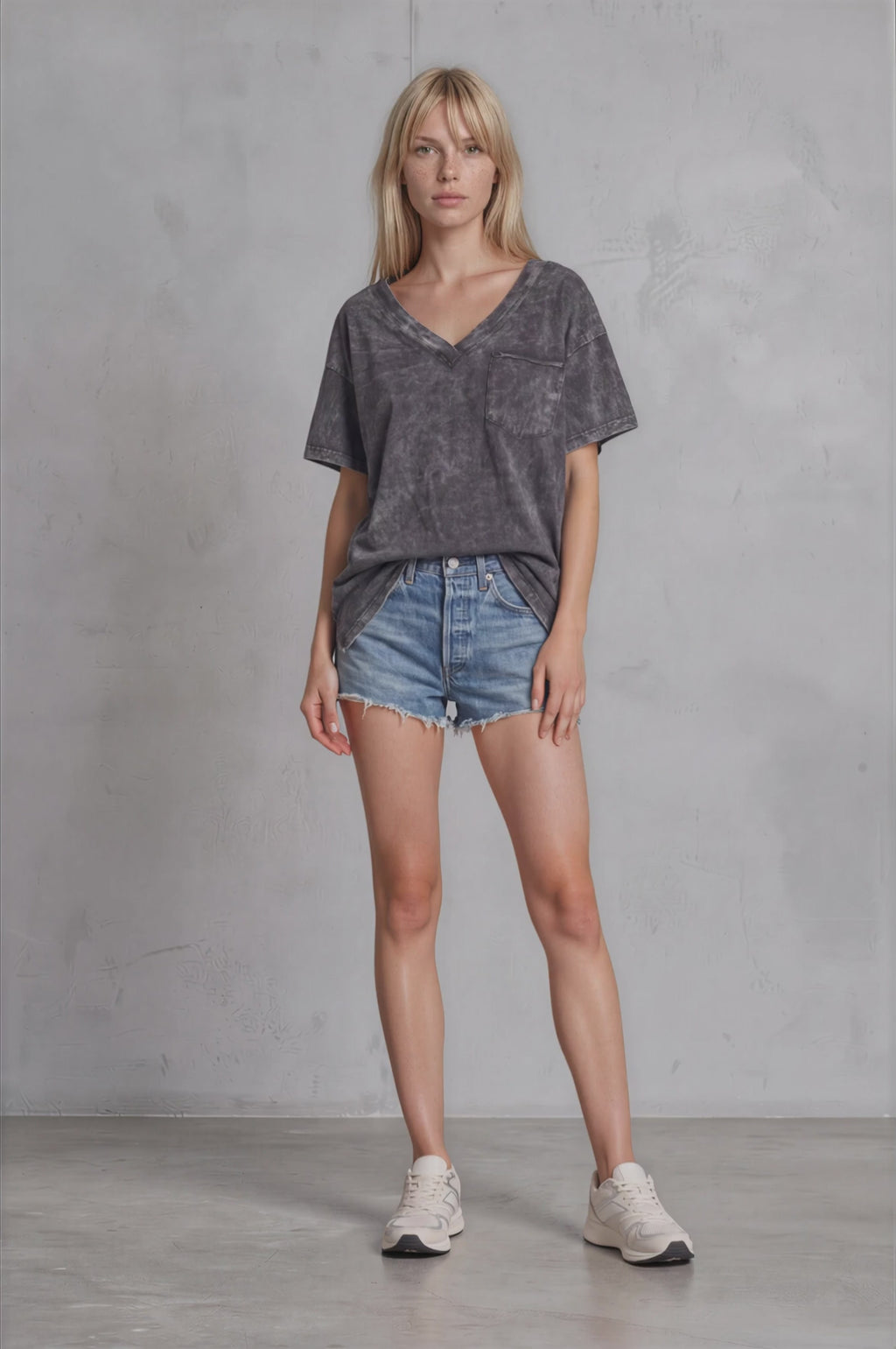 Oversized V-Neck Tee Mineral Wash - Made in USA